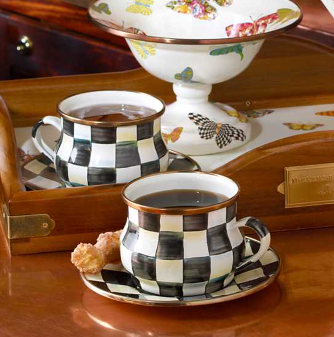 MacKenzie Childs Courtly Check Enamel Teacup
