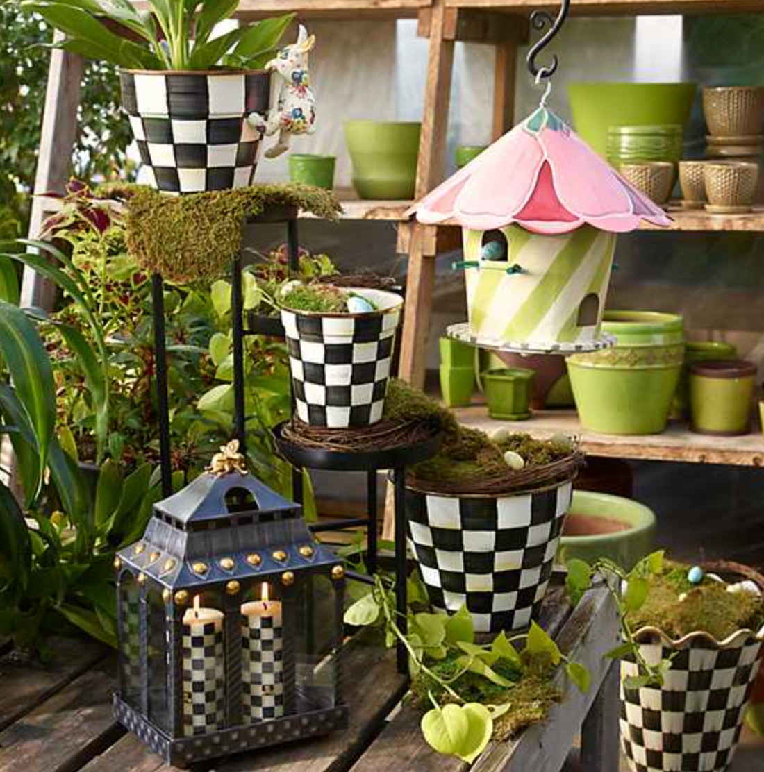 mackenzie childs planter pot MacKenzie Childs Courtly Check Enamel Garden Pot