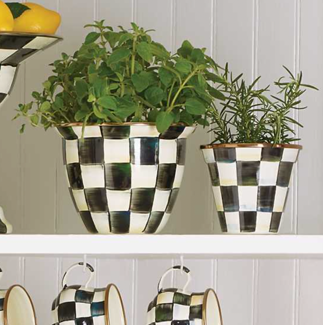 MacKenzie Childs Courtly Check Enamel Garden Pot - Large
