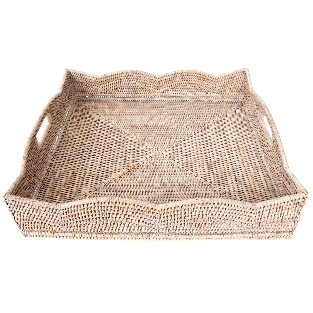 White Wash Rattan Scallop Square Tray, Small