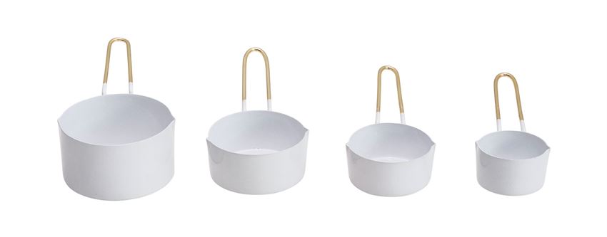 Enameled Measuring Cups, White & Gold, Set of 4