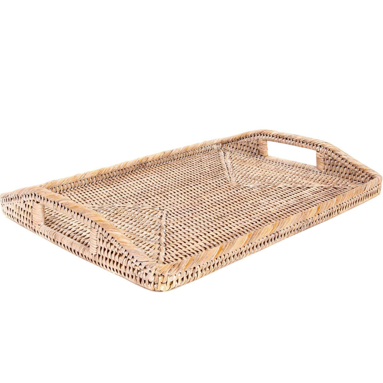 Rattan Rectangular Tray 17"x12"x1", White Wash