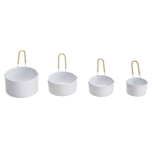Enameled Measuring Cups, White & Gold, Set of 4