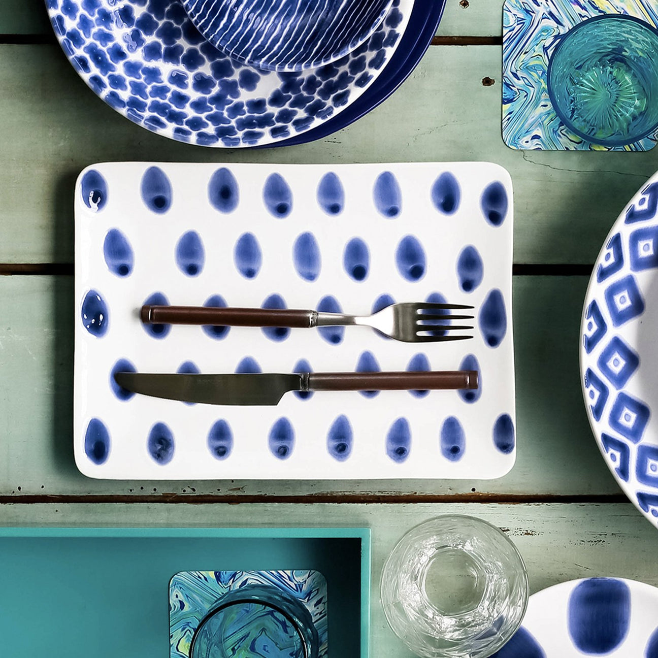 VIETRI Santorini Dot Small Rectangular Platter